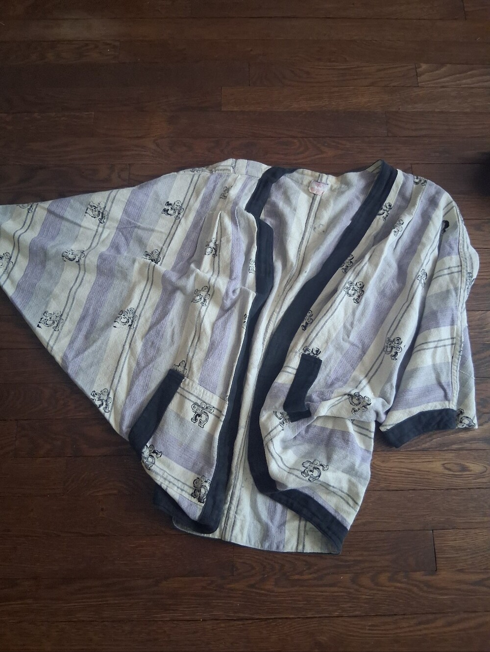 Light Lavender Stripe Open-Front Women's Jacket with Black Trim